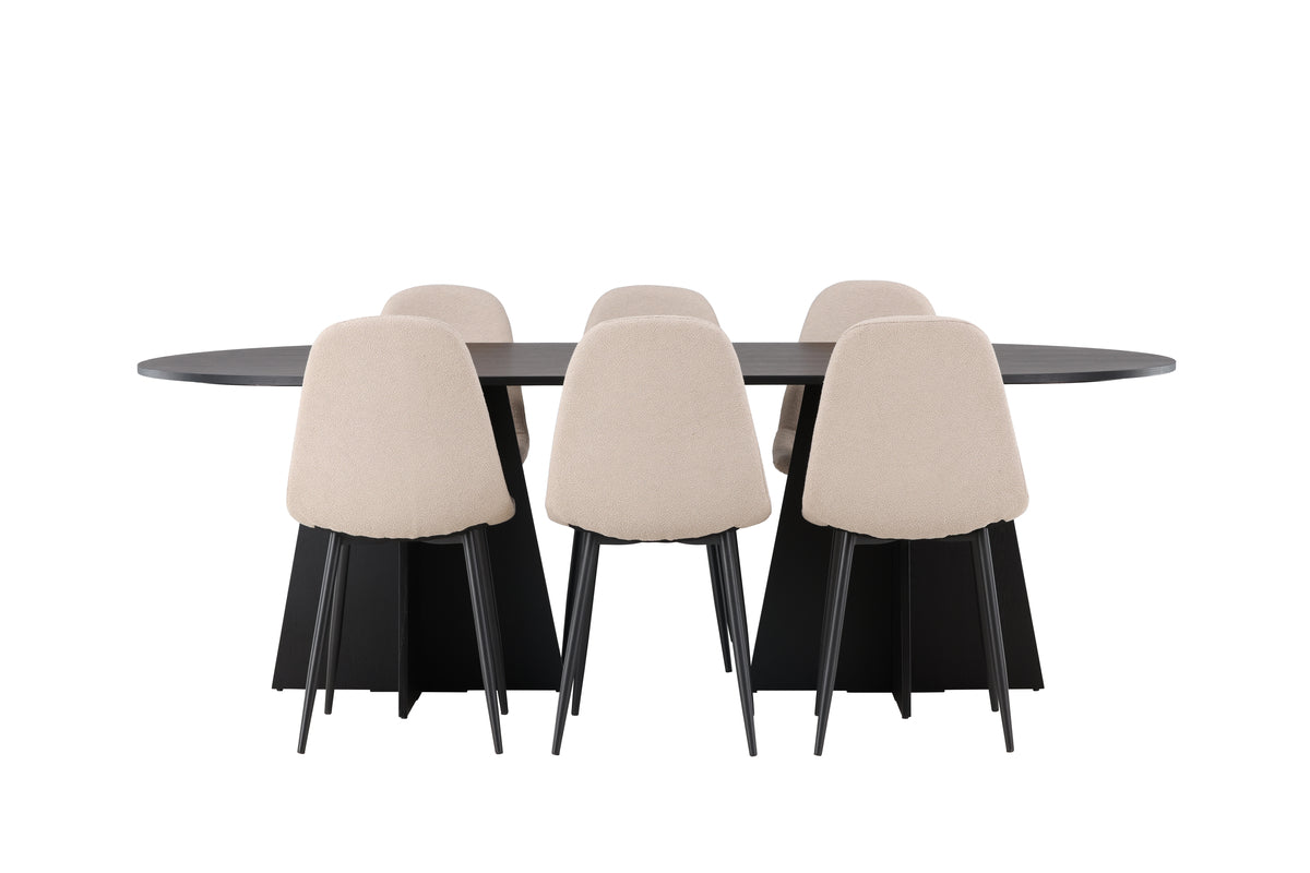 Venture Design Bootcut & Polar Ovala Matbord 230 x 115 Svart + Matstolar 2-pack Beige