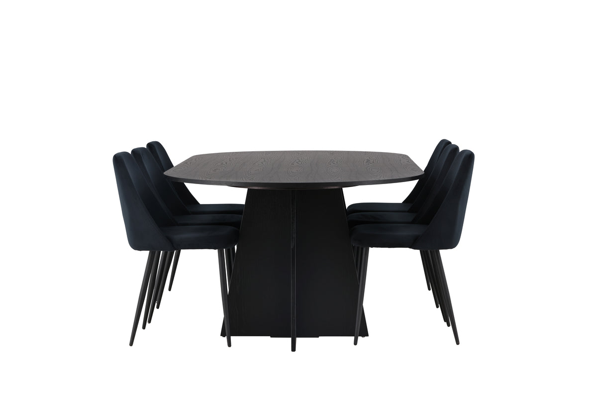 Venture Design Bootcut & Night Ovala Matbord 230 x 115 Svart + Matstolar 2-pack Svart