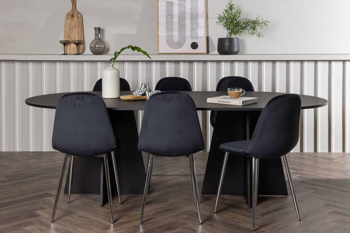 Venture Design Bootcut & Polar Ovala Matbord 230 x 115 Svart + Matstolar 2-pack Svart