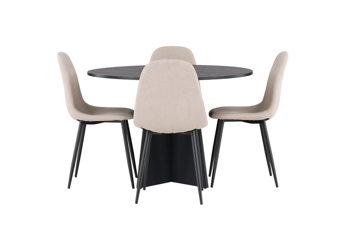 Venture Design Bootcut & Polar Runda Matbord ⌀110 Svart + Matstolar 2-pack Beige