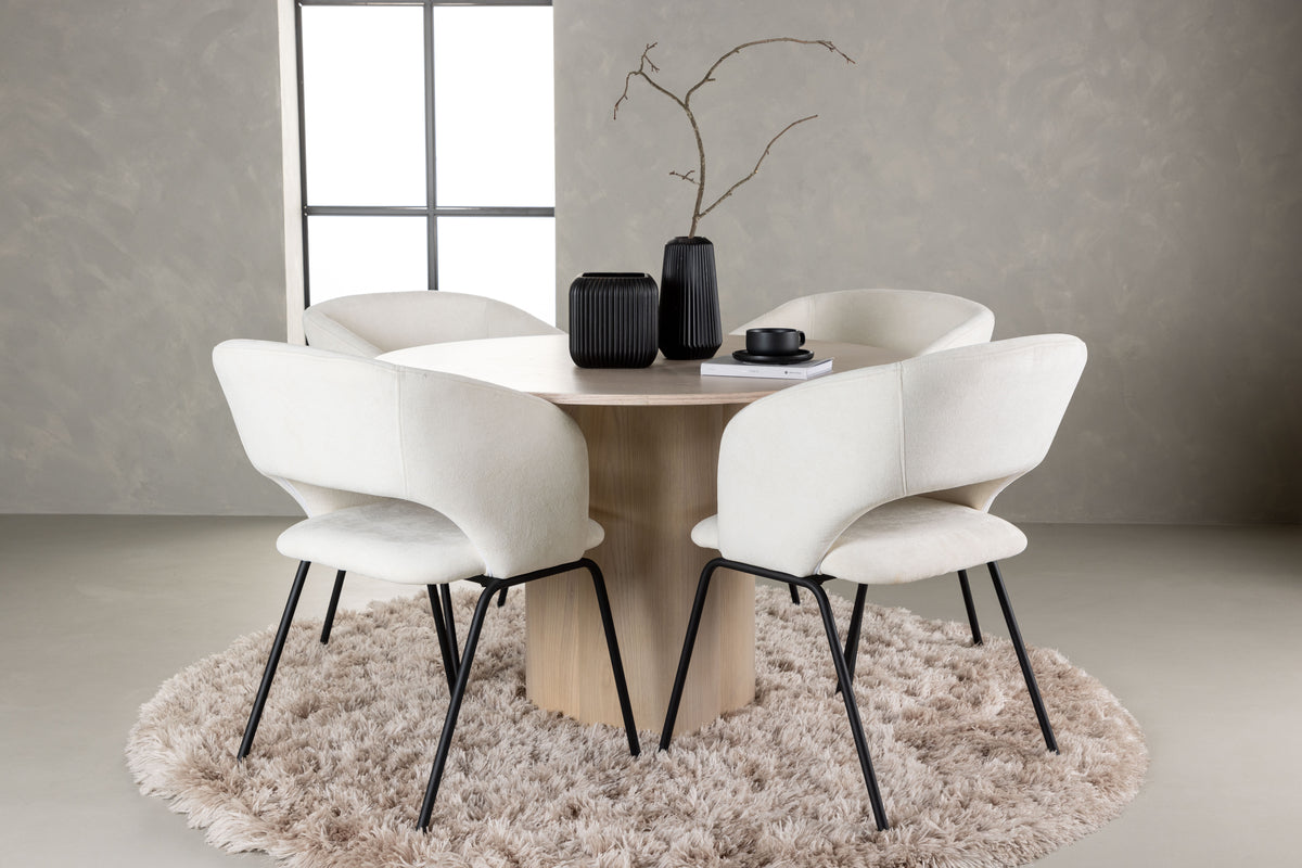 Venture Design Olivia & Day Runda Matbord ⌀110 Vitputsad + Matstolar 2-pack Off-white