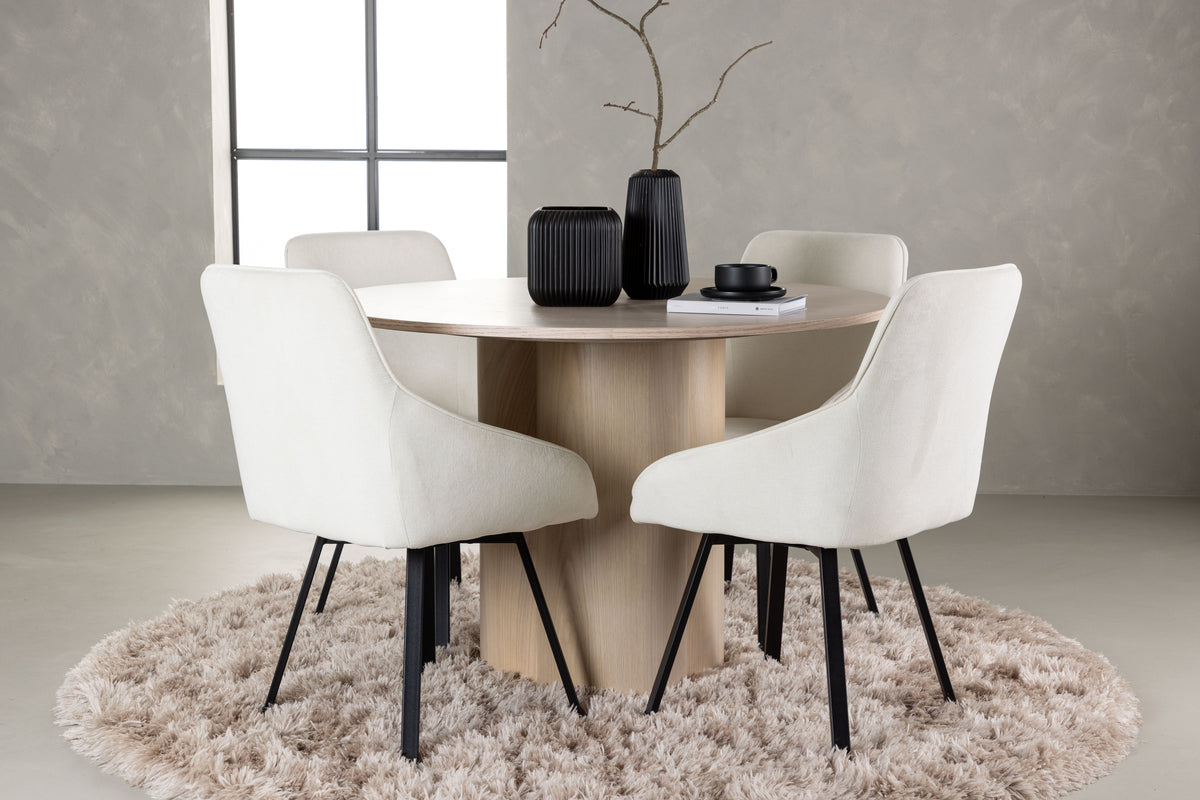 Venture Design Olivia & Rosie Runda Matbord ⌀110 Vitputsad + Matstolar 2-pack Beige