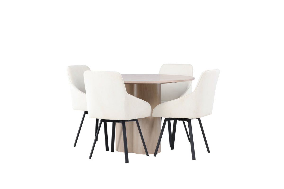 Venture Design Olivia & Rosie Runda Matbord ⌀110 Vitputsad + Matstolar 2-pack Beige