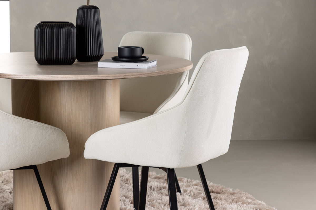 Venture Design Olivia & Rosie Runda Matbord ⌀110 Vitputsad + Matstolar 2-pack Beige