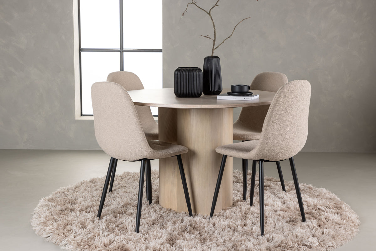 Venture Design Olivia & Polar Runda Matbord ⌀110 Vitputsad + Matstolar 2-pack Beige
