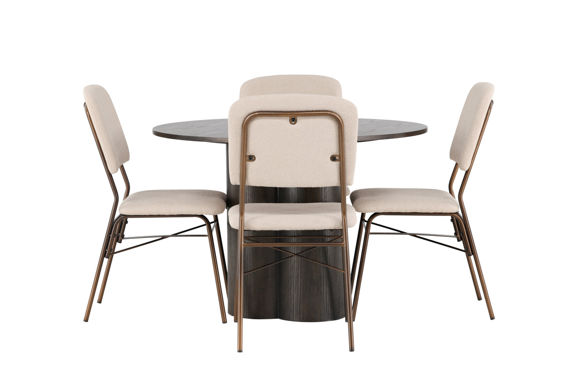 Venture Design Olivia & Seda Runda Matbord ⌀110 Mocka + Matstolar 2-pack Beige
