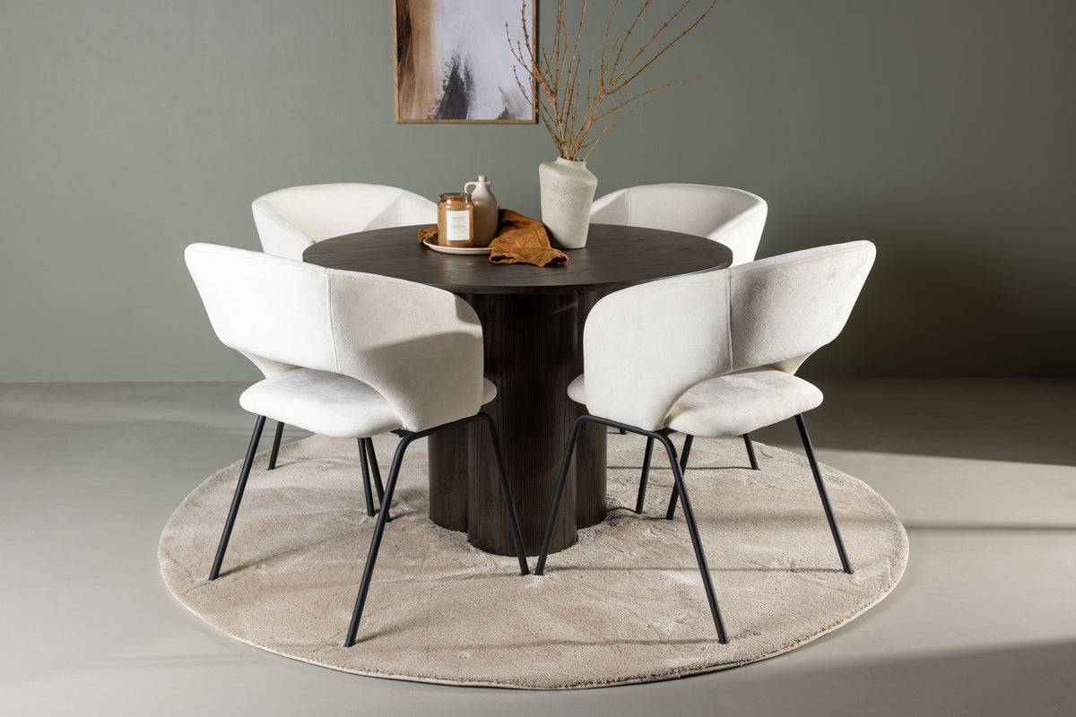 Venture Design Olivia & Day Runda Matbord ⌀110 Mocka + Matstolar 2-pack Off-white