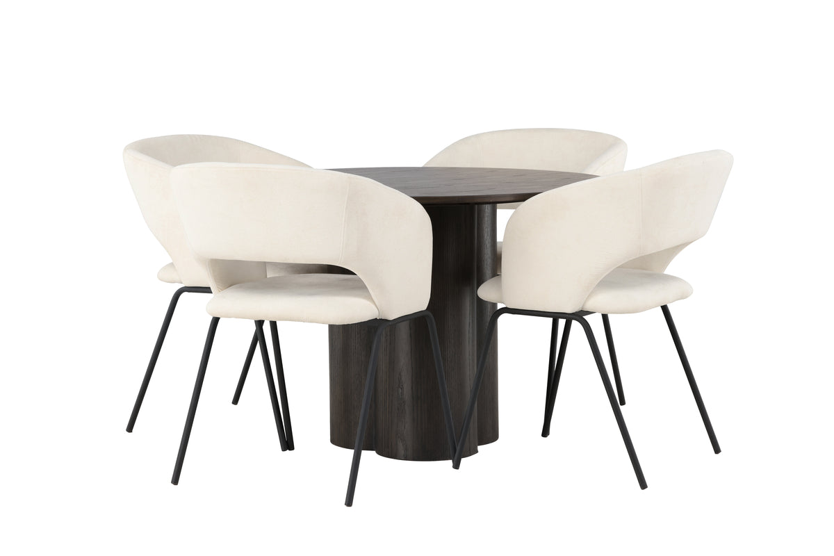Venture Design Olivia & Day Runda Matbord ⌀110 Mocka + Matstolar 2-pack Off-white