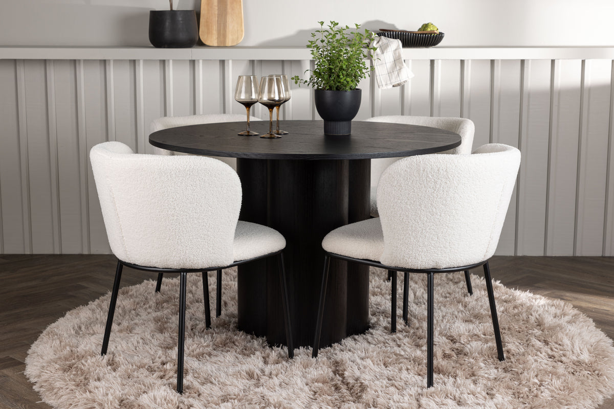 Venture Design Olivia & Edina Runda Matbord ⌀110 Svart + Matstolar 2-pack Vit