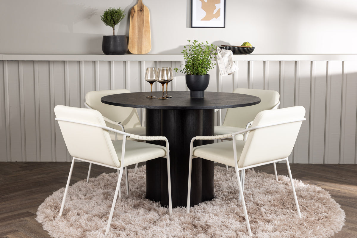 Venture Design Olivia & Tvist Runda Matbord ⌀110 Svart + Matstolar 2-pack Beige