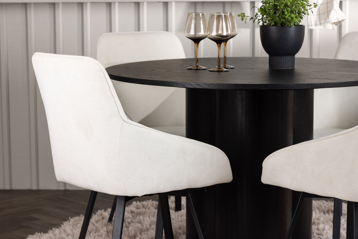 Venture Design Olivia & Rosie Runda Matbord ⌀110 Svart + Matstolar 2-pack Beige