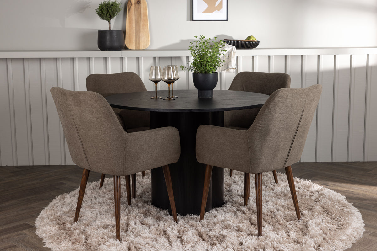 Venture Design Olivia & Tomorrow Runda Matbord ⌀110 Svart + Matstolar 2-pack Brun