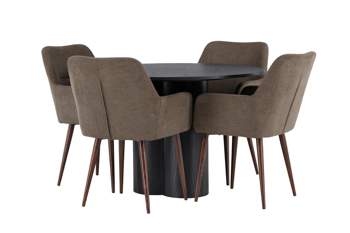 Venture Design Olivia & Tomorrow Runda Matbord ⌀110 Svart + Matstolar 2-pack Brun