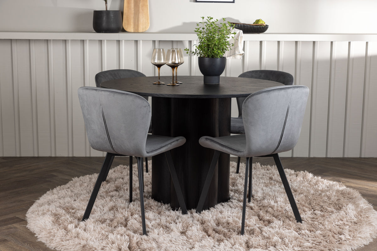Venture Design Olivia & Lilja Runda Matbord ⌀110 Svart + Matstolar 2-pack Grå