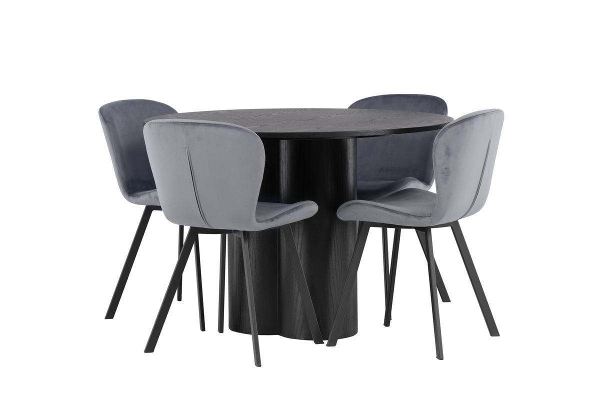 Venture Design Olivia & Lilja Runda Matbord ⌀110 Svart + Matstolar 2-pack Grå