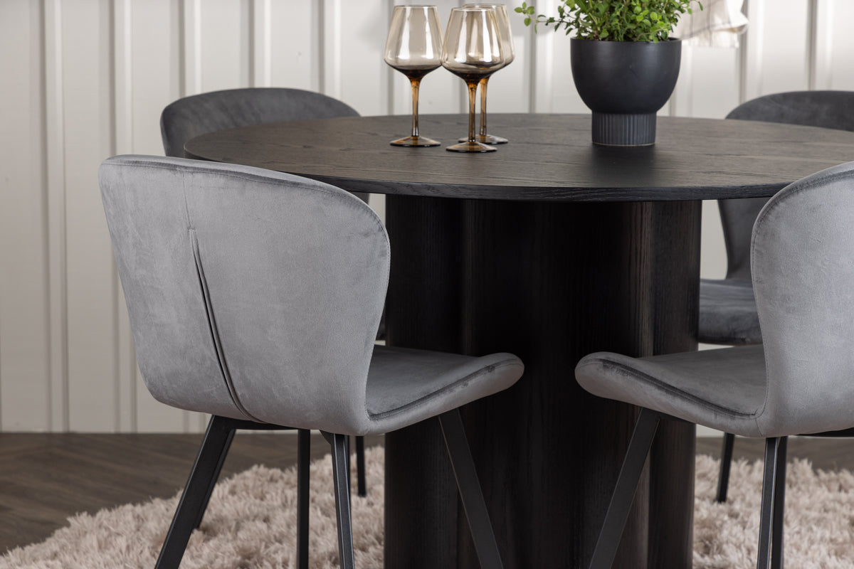 Venture Design Olivia & Lilja Runda Matbord ⌀110 Svart + Matstolar 2-pack Grå