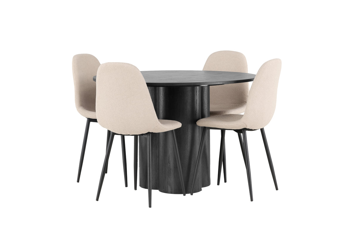Venture Design Olivia & Polar Runda Matbord ⌀110 Svart + Matstolar 2-pack Beige