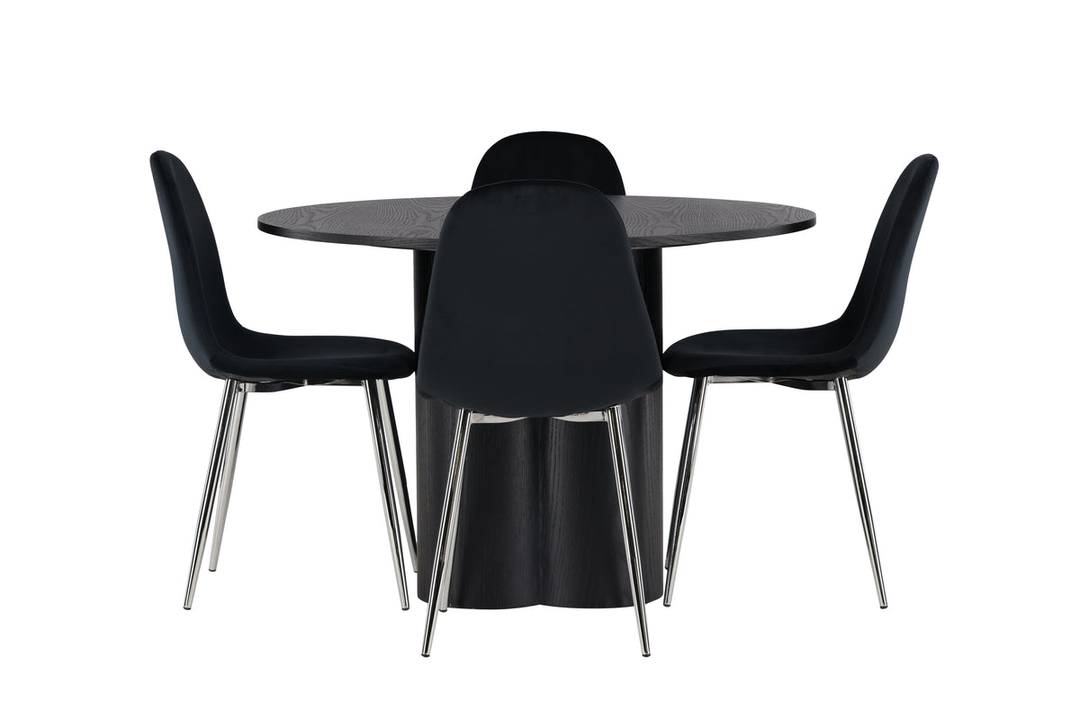 Venture Design Olivia & Polar Runda Matbord ⌀110 Svart + Matstolar 2-pack Svart