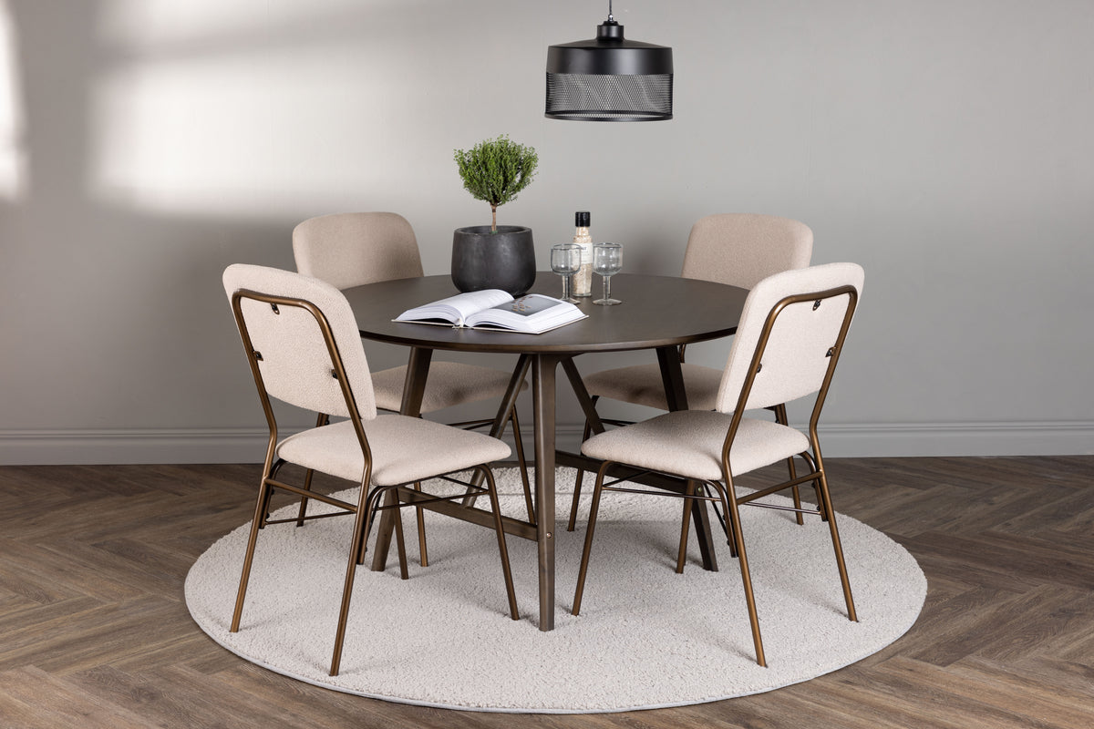 Venture Design Kaseidon & Seda Runda Matbord ⌀100 Mörkbrun + Matstolar 2-pack Beige