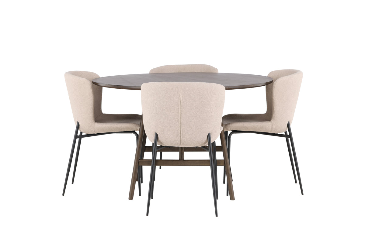 Venture Design Modesto & Kaseidon Matstolar 2-pack Beige + Runda Matbord ⌀100 Mörkbrun