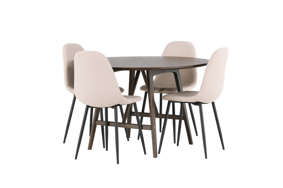 Venture Design Kaseidon & Polar Runda Matbord ⌀100 Mörkbrun + Matstolar 2-pack Beige