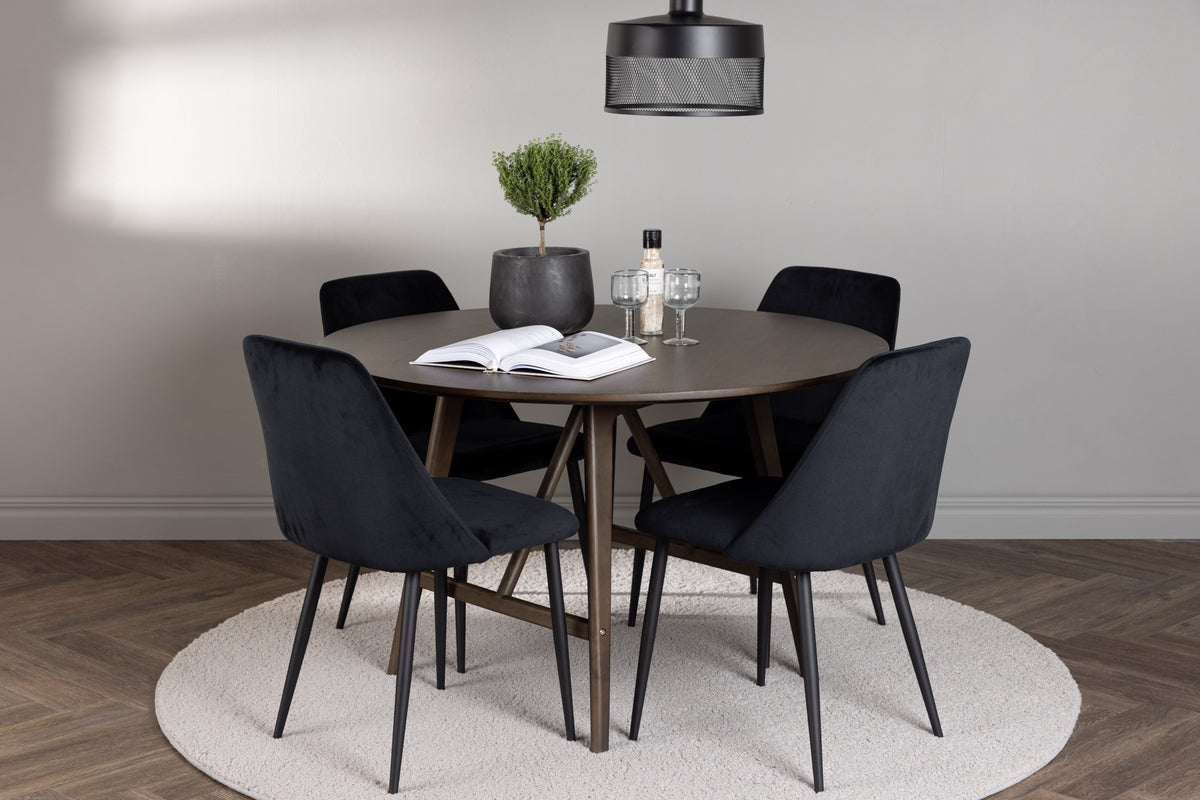 Venture Design Kaseidon & Night Runda Matbord ⌀100 Mörkbrun + Matstolar 2-pack Svart