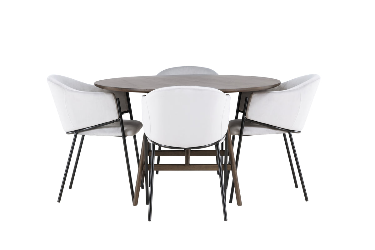 Venture Design Kaseidon & Evelina Runda Matbord ⌀100 Mörkbrun + Matstolar 2-pack Grå
