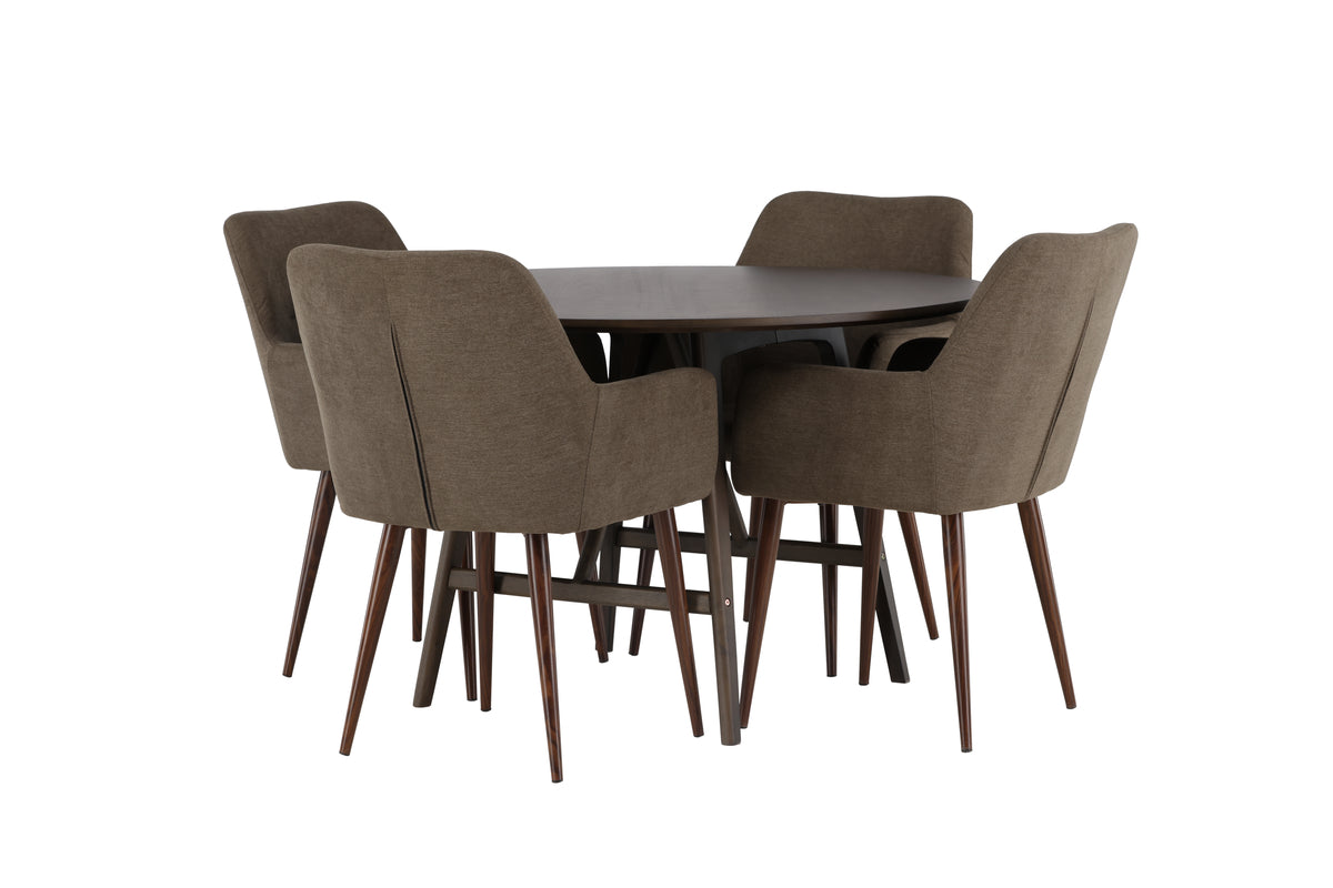 Venture Design Kaseidon & Tomorrow Runda Matbord ⌀100 Mörkbrun + Matstolar 2-pack Brun