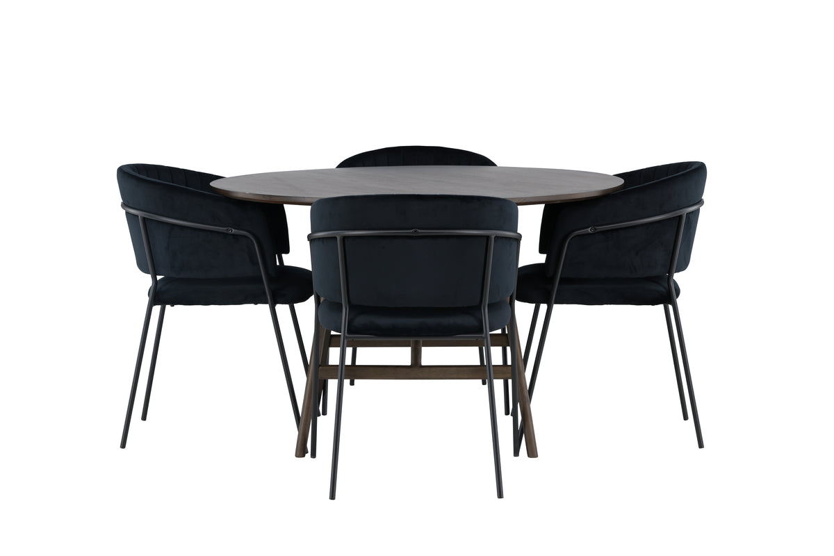 Venture Design Kaseidon & Selma Runda Matbord ⌀100 Mörkbrun + Matstolar 2-pack Svart