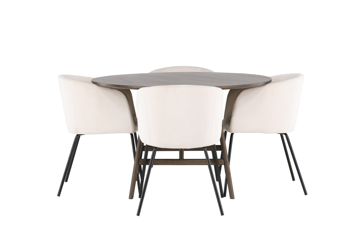 Venture Design Berit & Kaseidon Matstolar Beige + Runda Matbord ⌀100 Mörkbrun