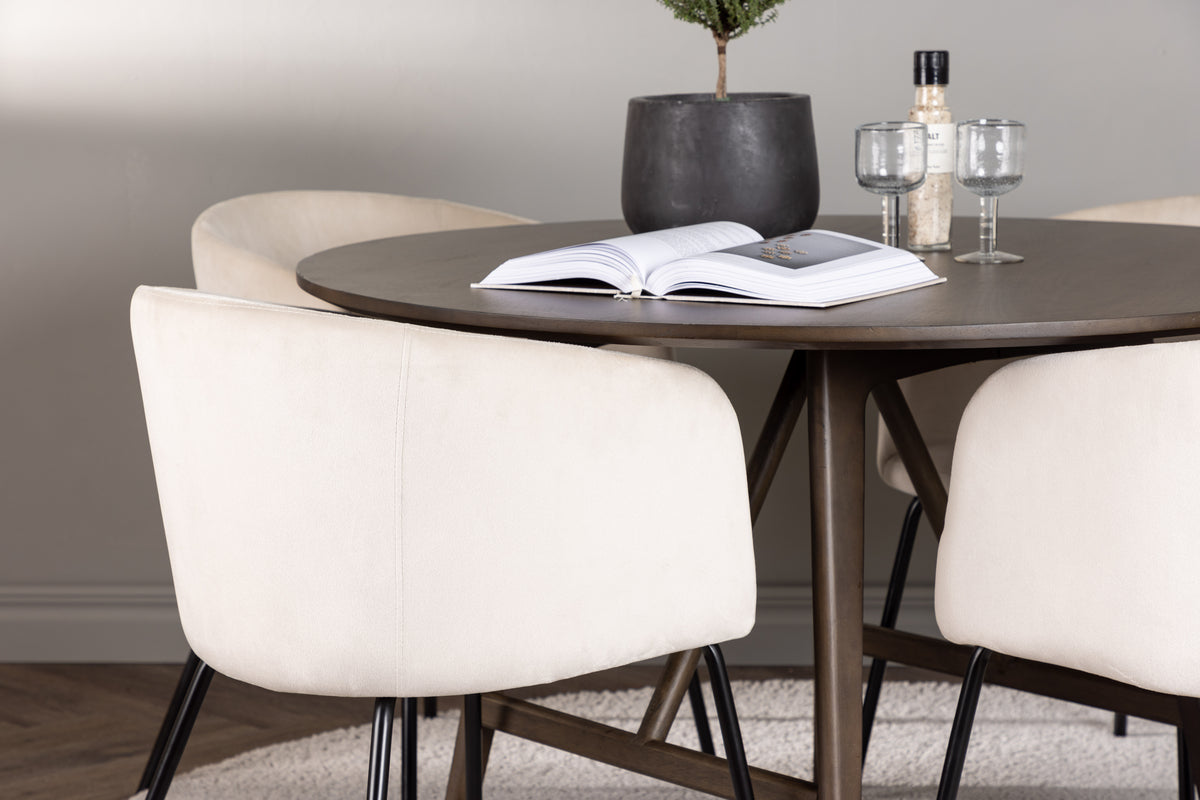 Venture Design Berit & Kaseidon Matstolar Beige + Runda Matbord ⌀100 Mörkbrun