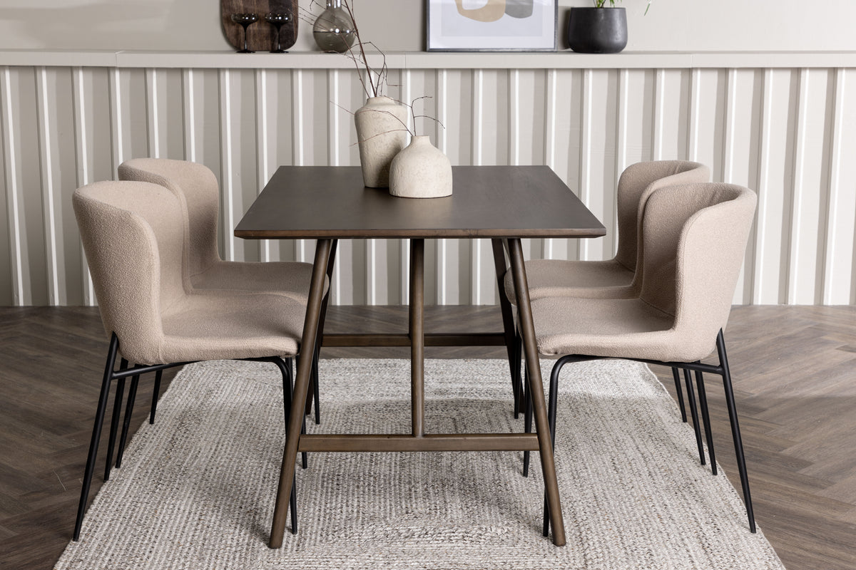 Venture Design Modesto & Kaseidon Matstolar 2-pack Beige + Rektangulära Matbord 120 x 80 Mörkbrun