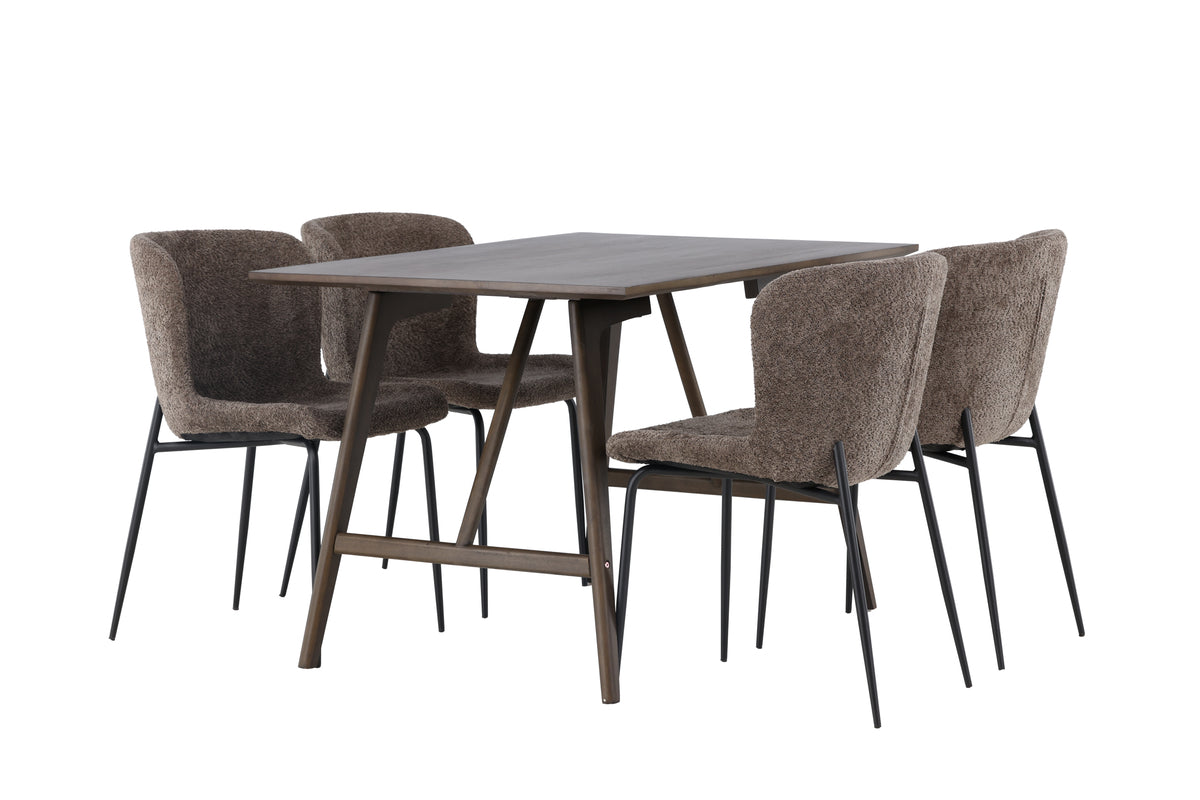 Venture Design Modesto & Kaseidon Matstolar 2-pack Brun + Rektangulära Matbord 120 x 80 Mörkbrun
