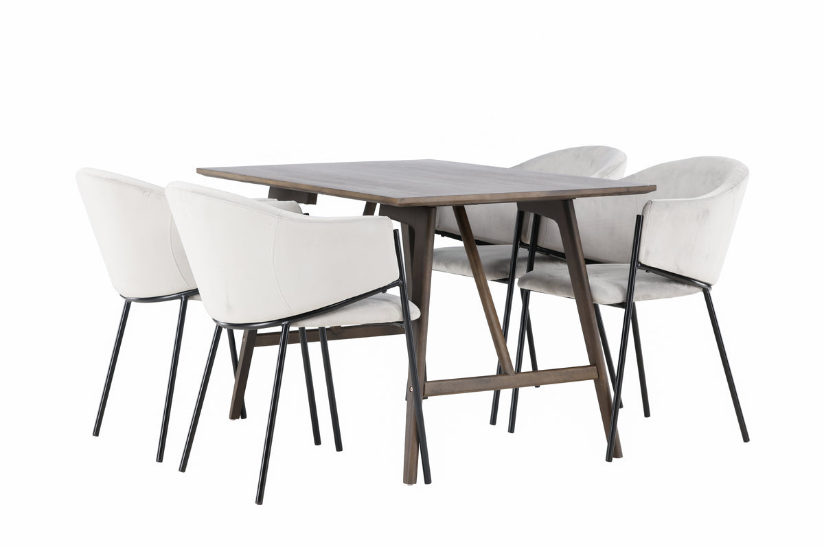 Venture Design Kaseidon & Evelina Rektangulära Matbord 120 x 80 Mörkbrun + Matstolar 2-pack Grå