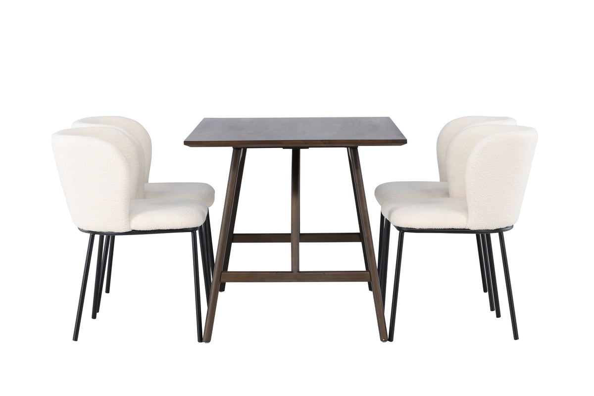 Venture Design Kaseidon & Edina Rektangulära Matbord 120 x 80 Mörkbrun + Matstolar 2-pack Vit
