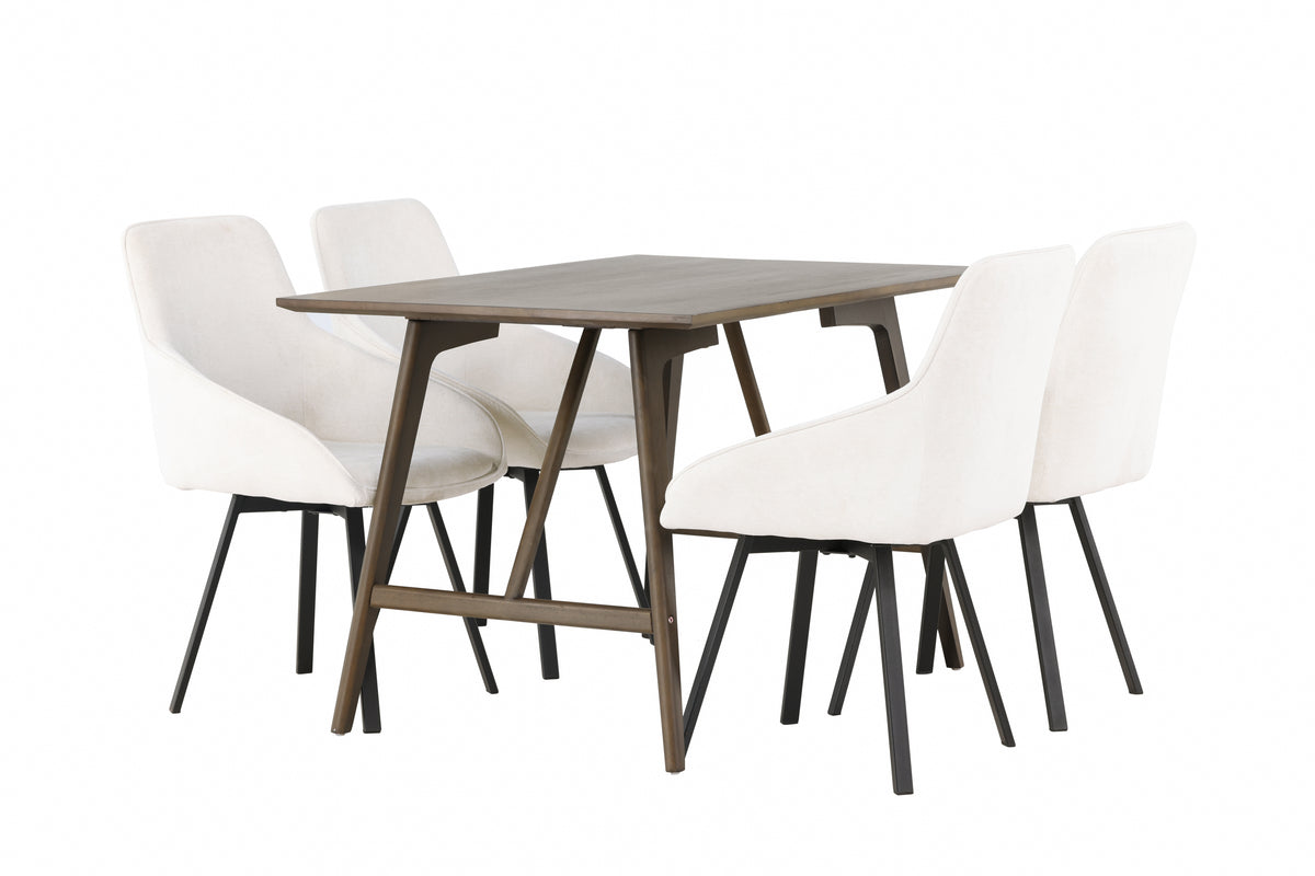Venture Design Kaseidon & Rosie Rektangulära Matbord 120 x 80 Mörkbrun + Matstolar 2-pack Beige