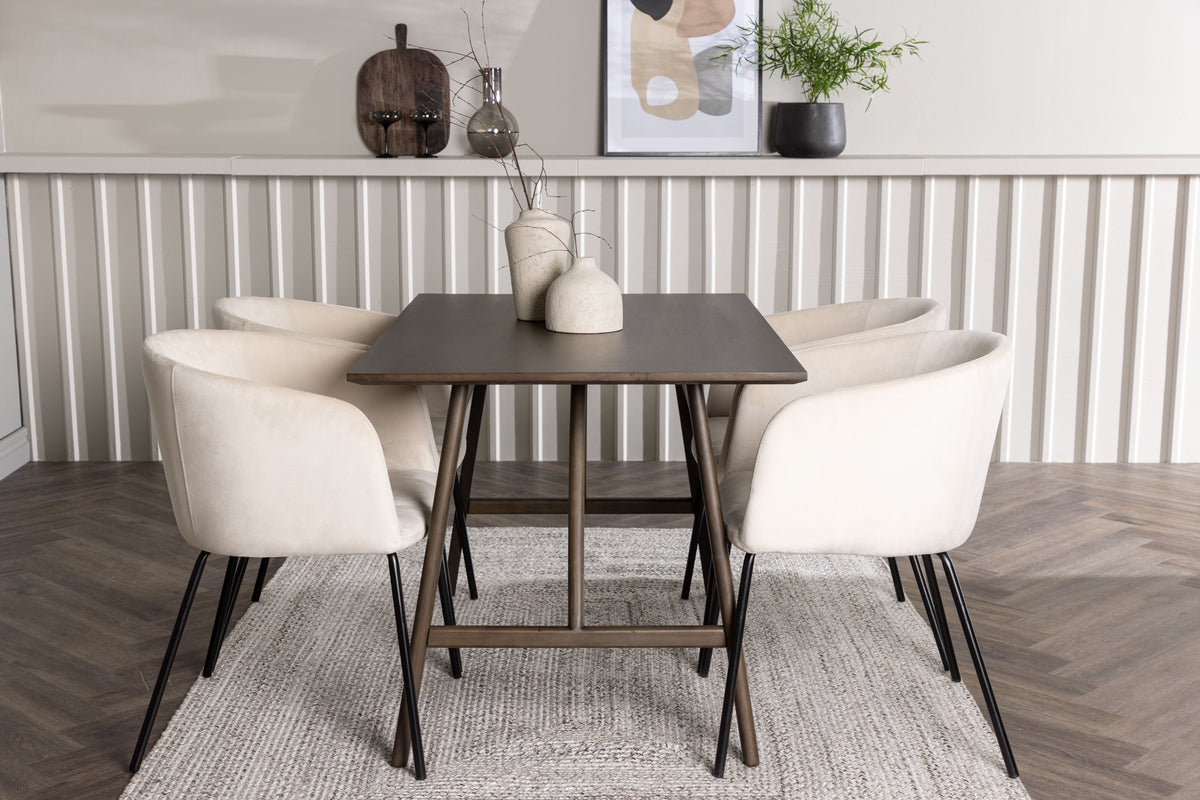 Venture Design Berit & Kaseidon Matstolar Beige + Rektangulära Matbord 120 x 80 Mörkbrun
