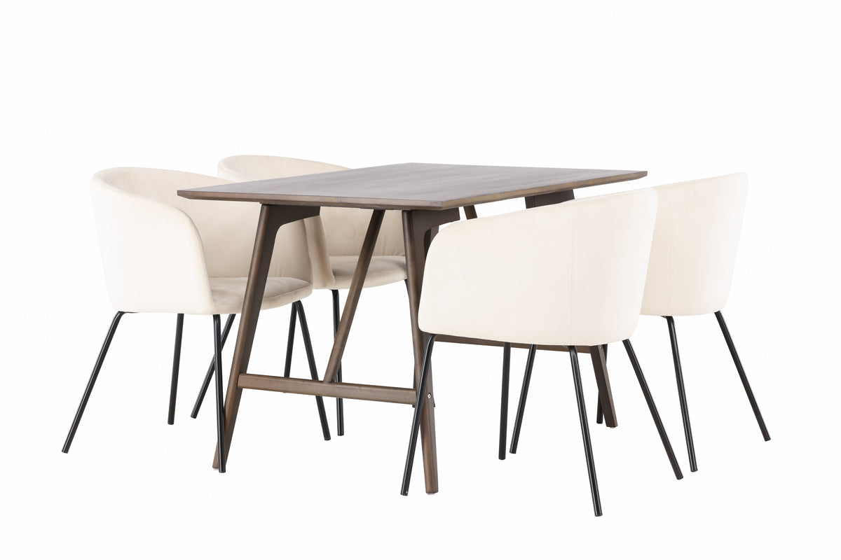 Venture Design Berit & Kaseidon Matstolar Beige + Rektangulära Matbord 120 x 80 Mörkbrun