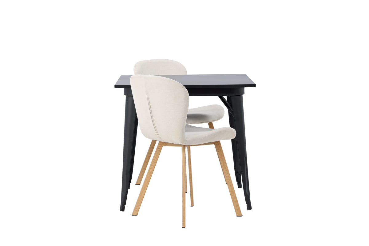 Venture Design Tempe & Lilja Rektangulära Matbord 80 x 80 Svart + Matstolar 2-pack Beige