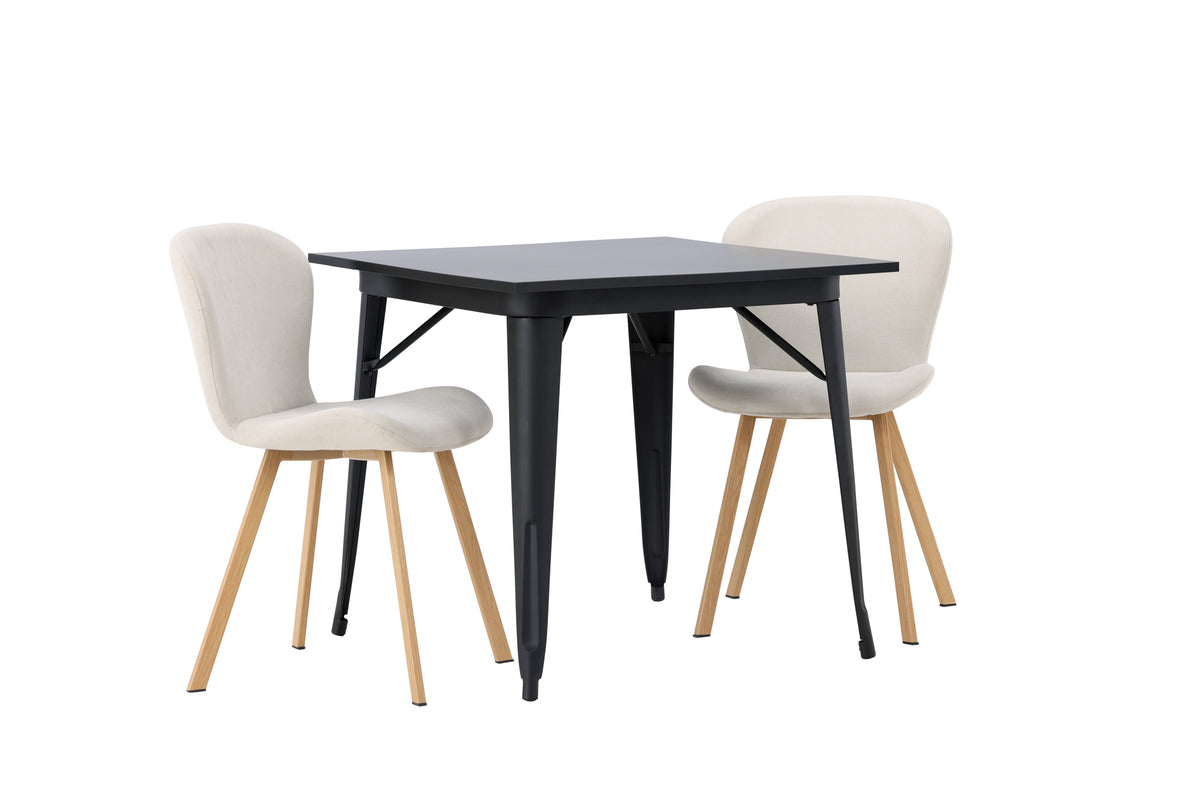 Venture Design Tempe & Lilja Rektangulära Matbord 80 x 80 Svart + Matstolar 2-pack Beige