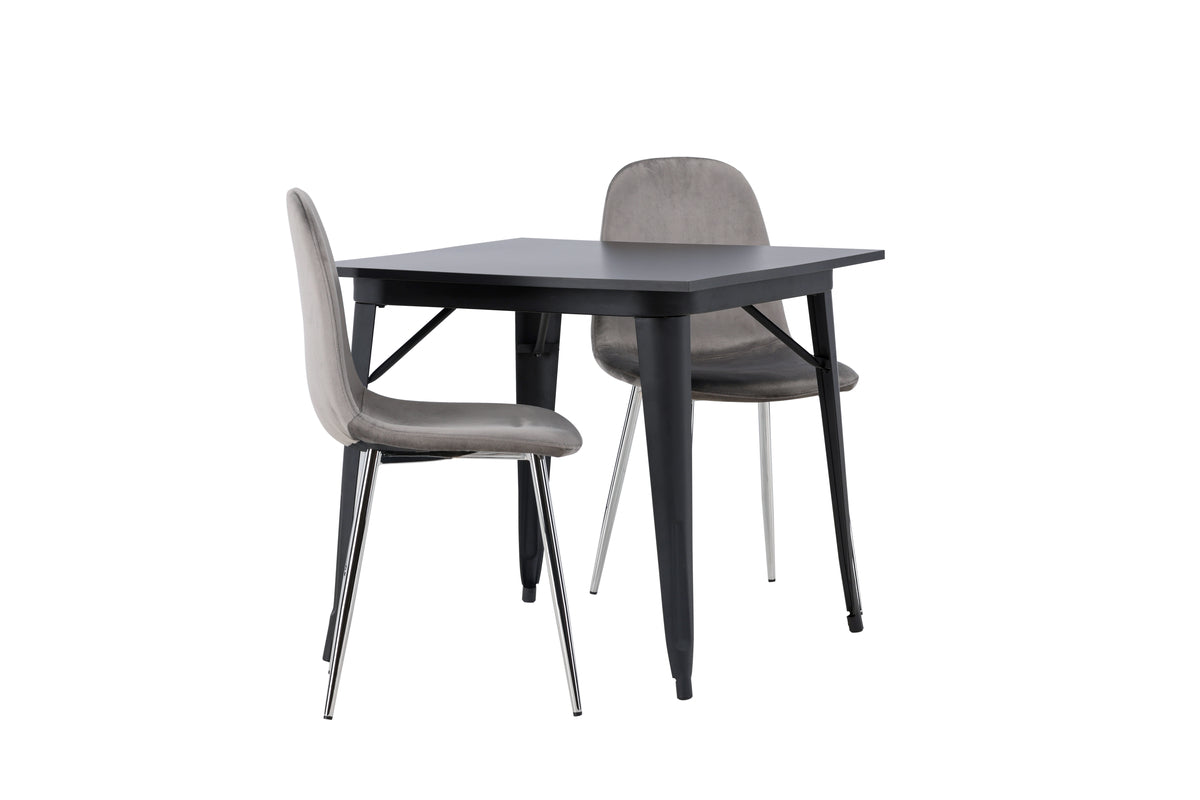 Venture Design Tempe & Eva Rektangulära Matbord 80 x 80 Svart + Matstolar 2-pack Ljusgrå