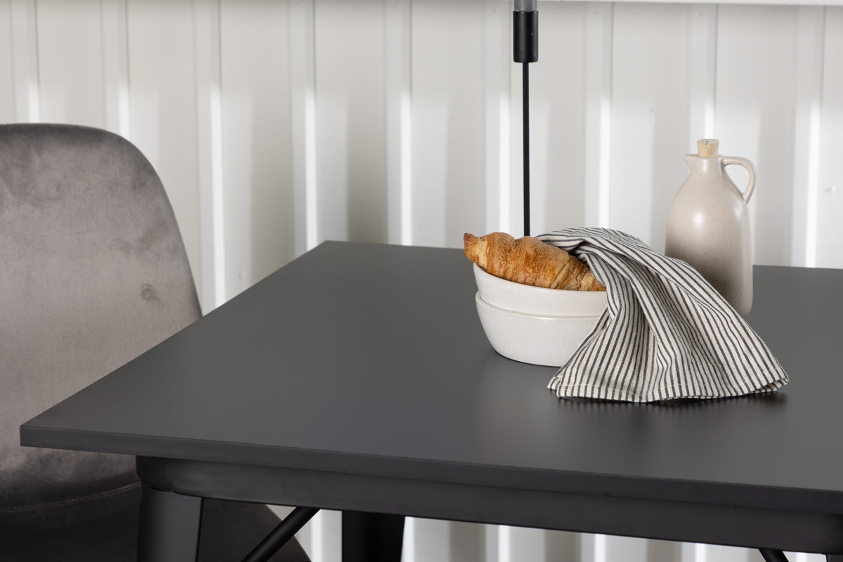 Venture Design Tempe & Eva Rektangulära Matbord 80 x 80 Svart + Matstolar 2-pack Ljusgrå