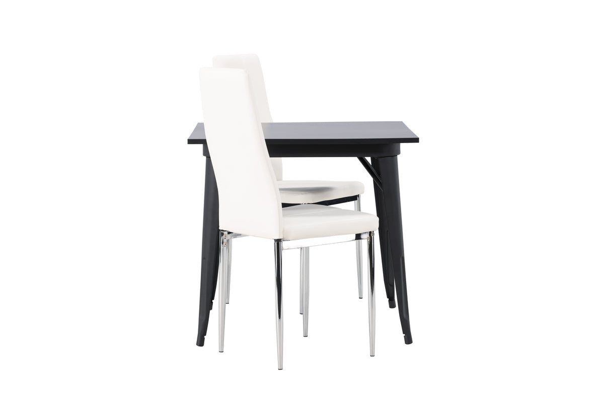 Venture Design Tempe & Pastill Rektangulära Matbord 80 x 80 Svart + Matstolar 2-pack Vit