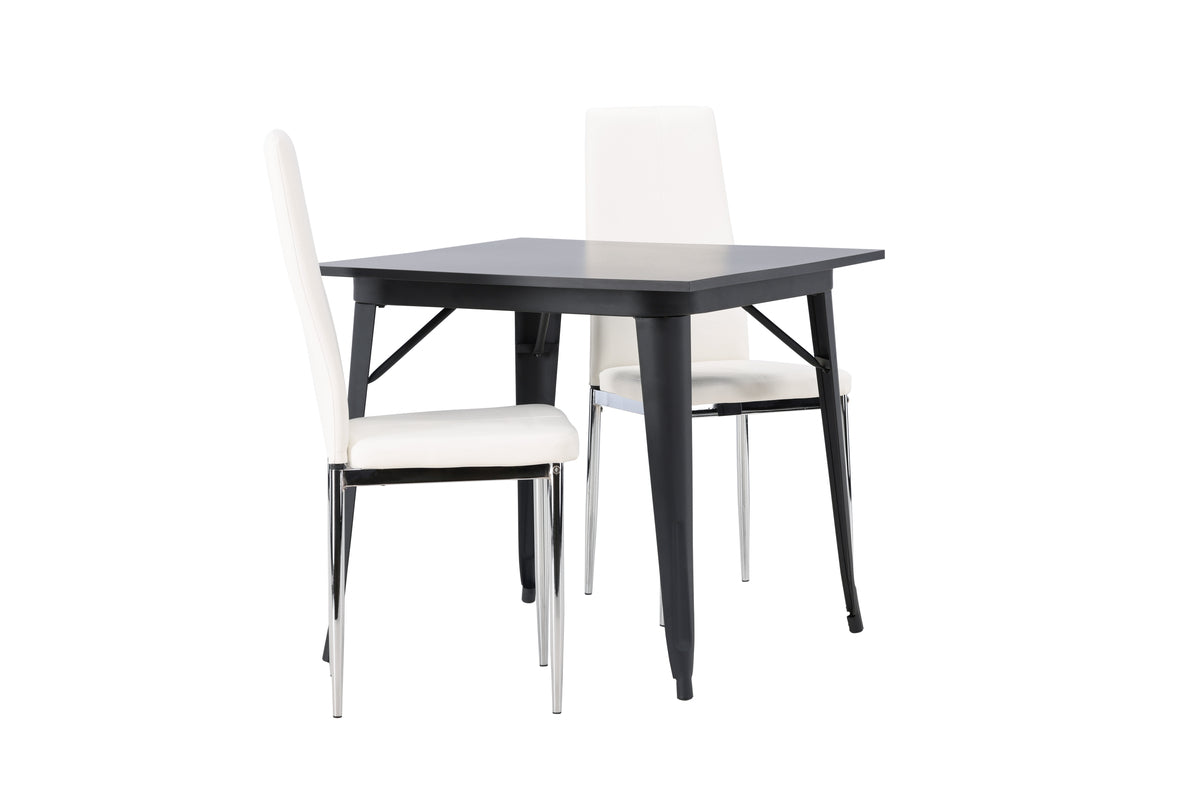 Venture Design Tempe & Pastill Rektangulära Matbord 80 x 80 Svart + Matstolar 2-pack Vit