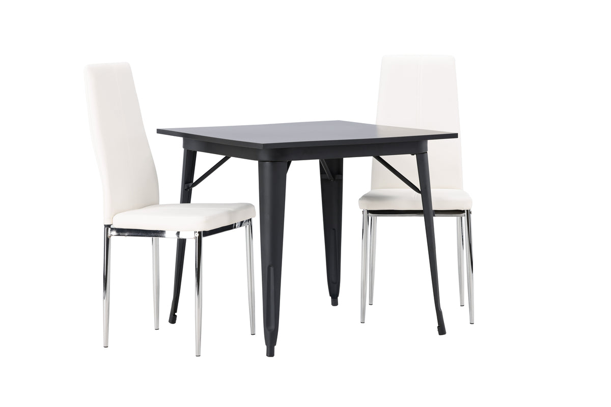 Venture Design Tempe & Pastill Rektangulära Matbord 80 x 80 Svart + Matstolar 2-pack Vit