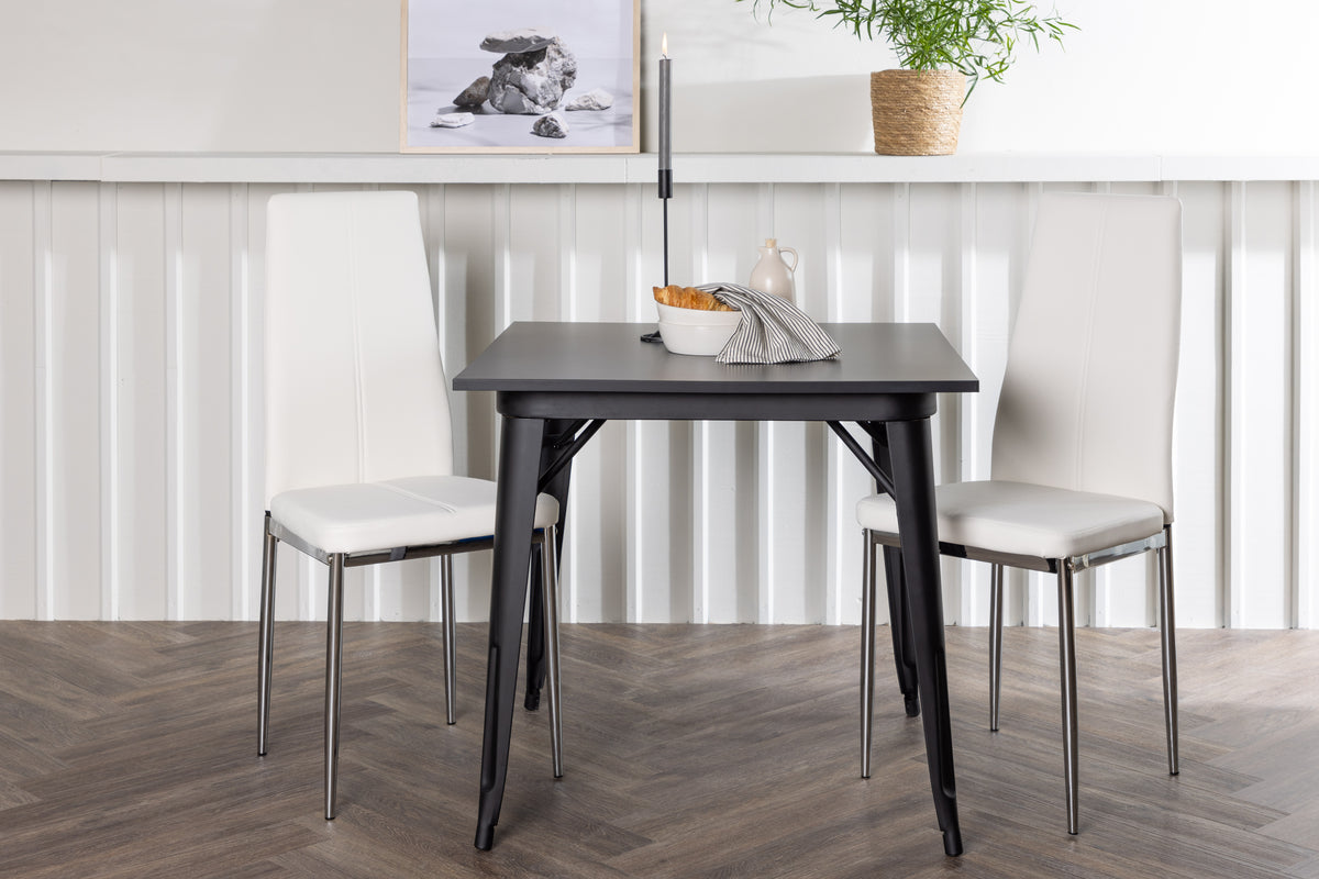 Venture Design Tempe & Pastill Rektangulära Matbord 80 x 80 Svart + Matstolar 2-pack Vit