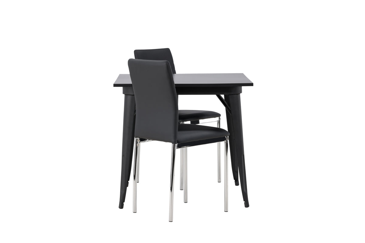 Venture Design Tempe & Lily Rektangulära Matbord 80 x 80 Svart + Matstolar 2-pack Svart