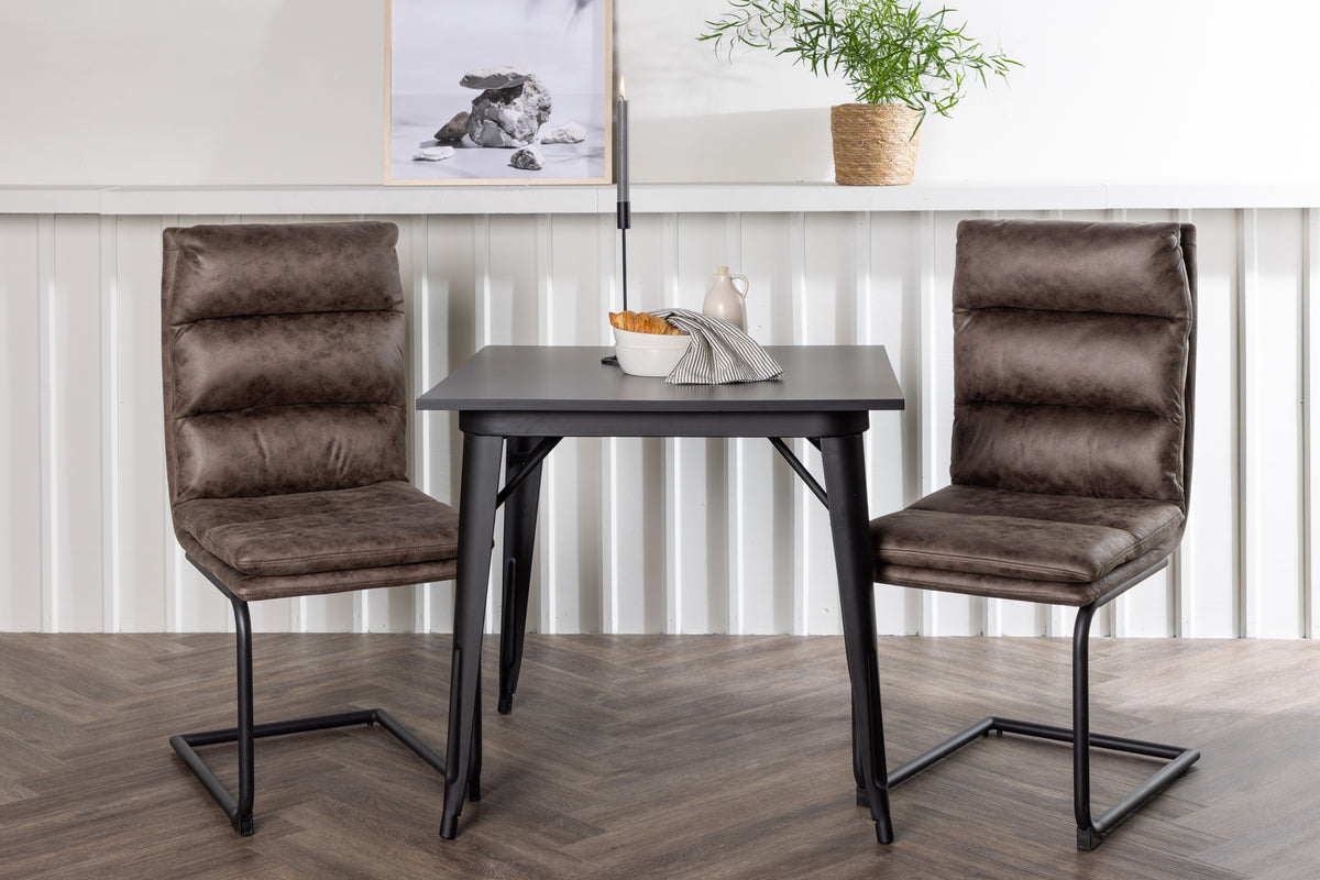 Venture Design Tempe & Zizo Rektangulära Matbord 80 x 80 Svart + Matstolar 2-pack Brun