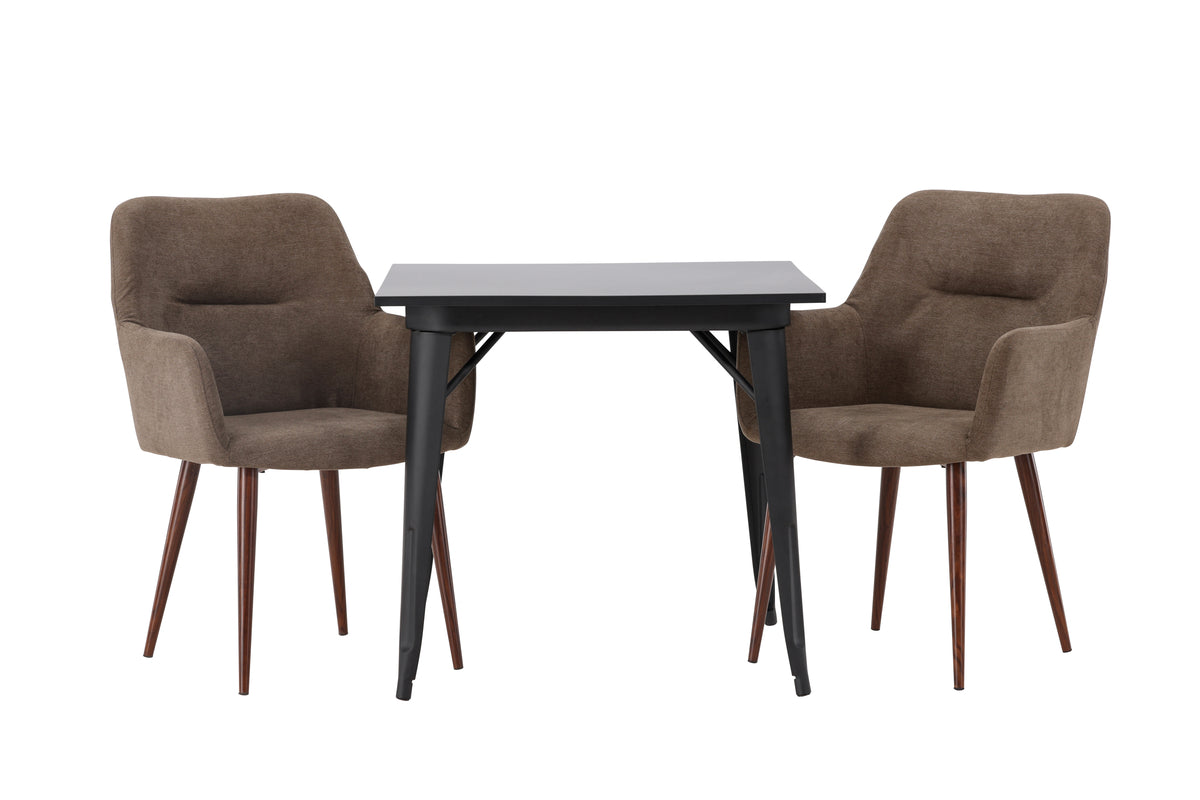 Venture Design Tempe & Tomorrow Rektangulära Matbord 80 x 80 Svart + Matstolar 2-pack Brun