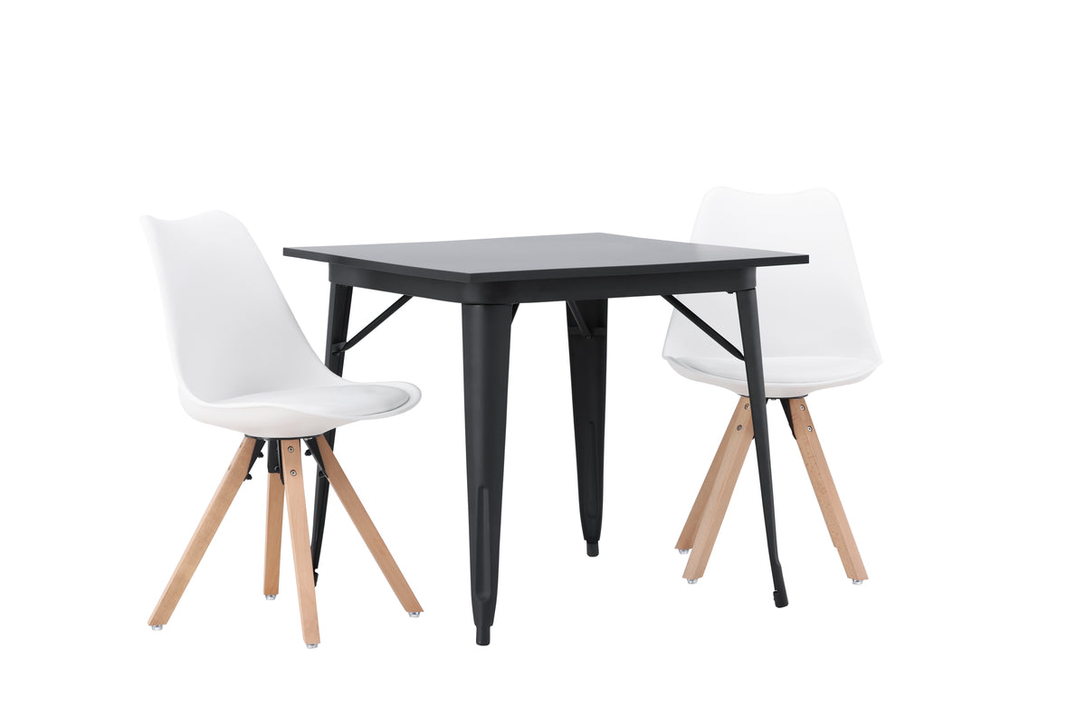 Venture Design Tempe & Zeno Rektangulära Matbord 80 x 80 Svart + Matstolar 2-pack Vit